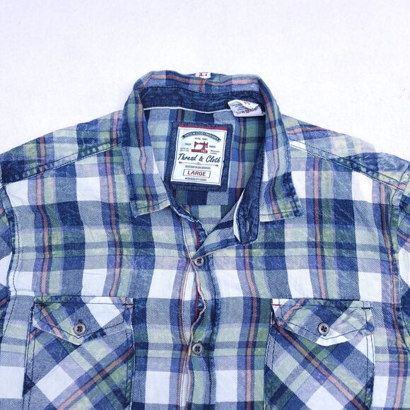 Thread & Cloth Tartan Flannel Casual Button Shirt Mens Size Large L Blue Green - Picture 1 of 10